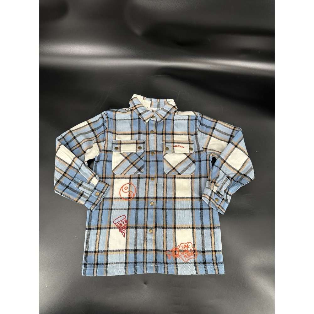 Disney Parks Pandamonium Blue Flannel Long Sleeve Shirt‎ Snaps Size 7/8